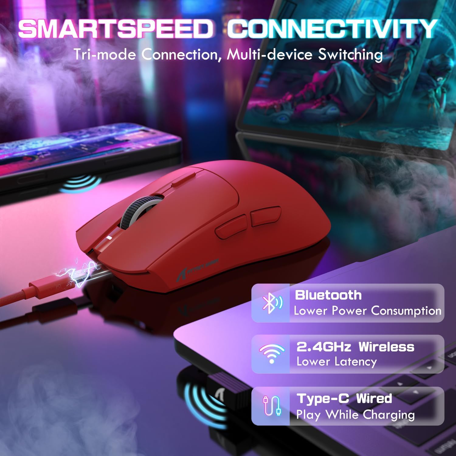 Mouse de gaming ATTACK SHARK X1 wireless, senzor PixArt PAW3395