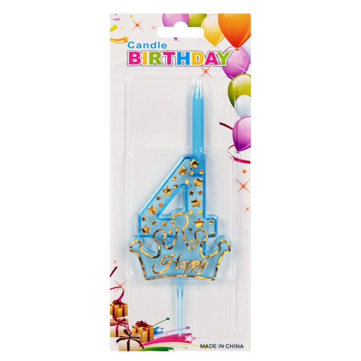 Lumanare Aniversara Cifra 4, Design Coroana, Albastra, Decor Petrecere Tort, FABRILUX®