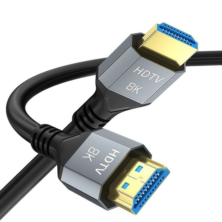 Кабел HDMI 2.1 с висока разделителна способност, 8K/60Hz, 4K/144Hz, 2K/240Hz, висока скорост 48Gbps, динамичен HDR, VRR, QMS, за проектори, лаптопи, монитори, телевизори, PS4/PS5, 5м, сив