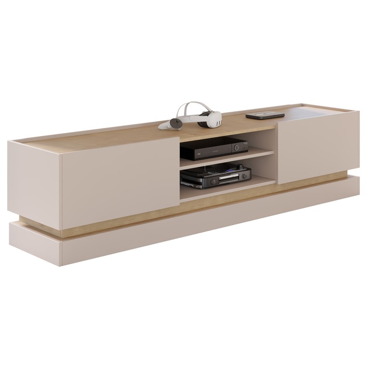 Comoda TV 200 2K Arlotekis, MIRJAN 24, nisip de desert / stejar cremona, 37x200x47 cm