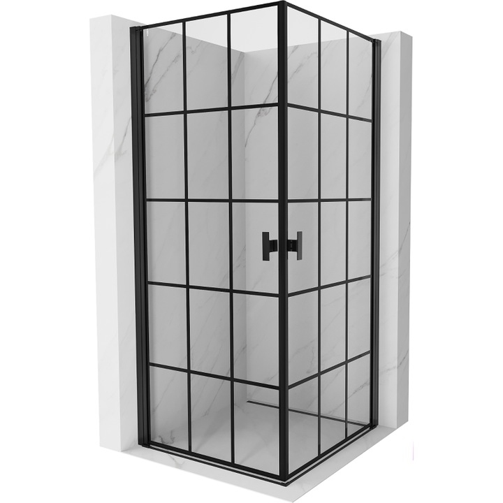 Mexen Mist-B Duo cabina de dus cu usa batanta 70 x 70 cm, grilaj negru, negru - 8A2-070L-070P-70-77