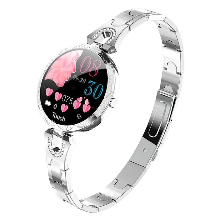 Смарт часовник за жени, телефон за Android за iOS, монитор за фитнес, проследяване на сърдечния ритъм и съня, водоустойчив, брояч на стъпки и калории, спортен, луксозен интелигентен часовник в модни тенденции, сребърен