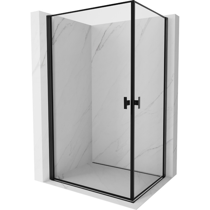 Cabina de dus Mexen Mist-B Duo cu usi batante 70 x 80 cm, cadru negru, negru - 8A2-070L-080P-70-70