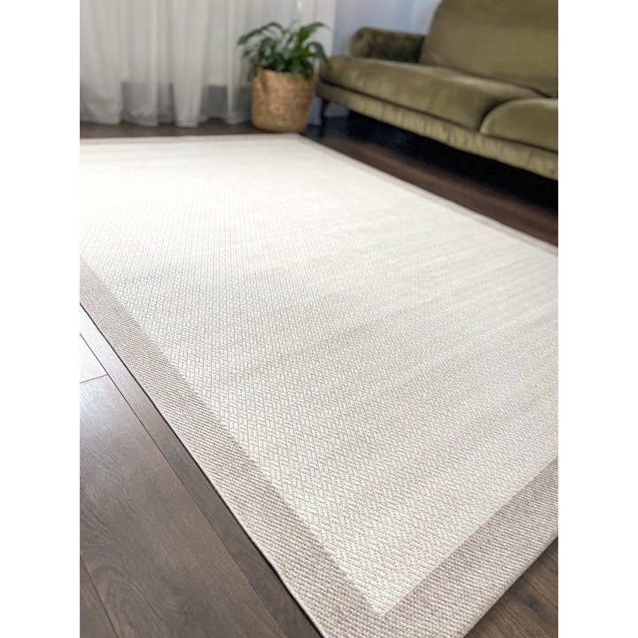 Covor antiderapant, textura impletita, nuante de bej deschis si maro, 160x230cm