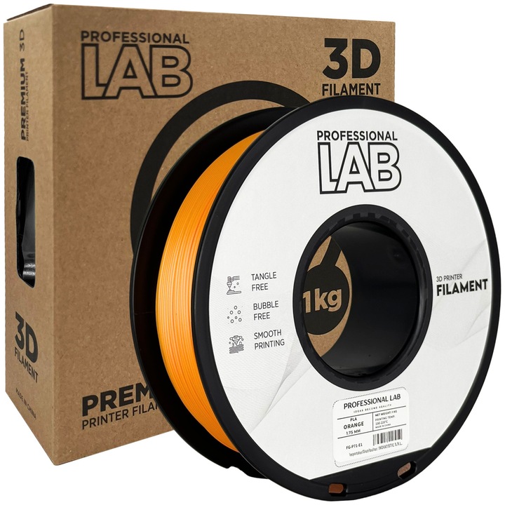 Rola filament, PLA Portocaliu, 1kg, Professional Lab PLA Orange, diametru 1.75mm, compatibil cu majoritatea imprimantelor 3D FDM