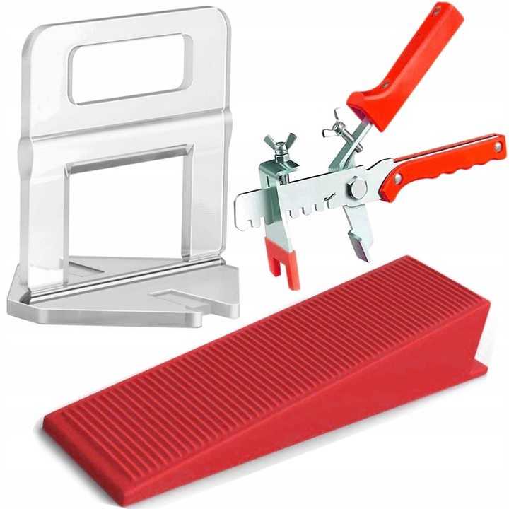 Set sistem nivelare pentru placi, ALL_TRADE, 500 clipsuri 1mm, 100 clinuri, 2,2cm, 2cm x 9cm x 1,7cm