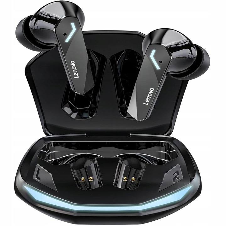 Vezeték nélküli fülhallgató Lenovo GM2 Pro, Bluetooth 5.3, 350 mAh-s powerbankkal és aktív zajszűréssel, IPX7, Fekete, Szett