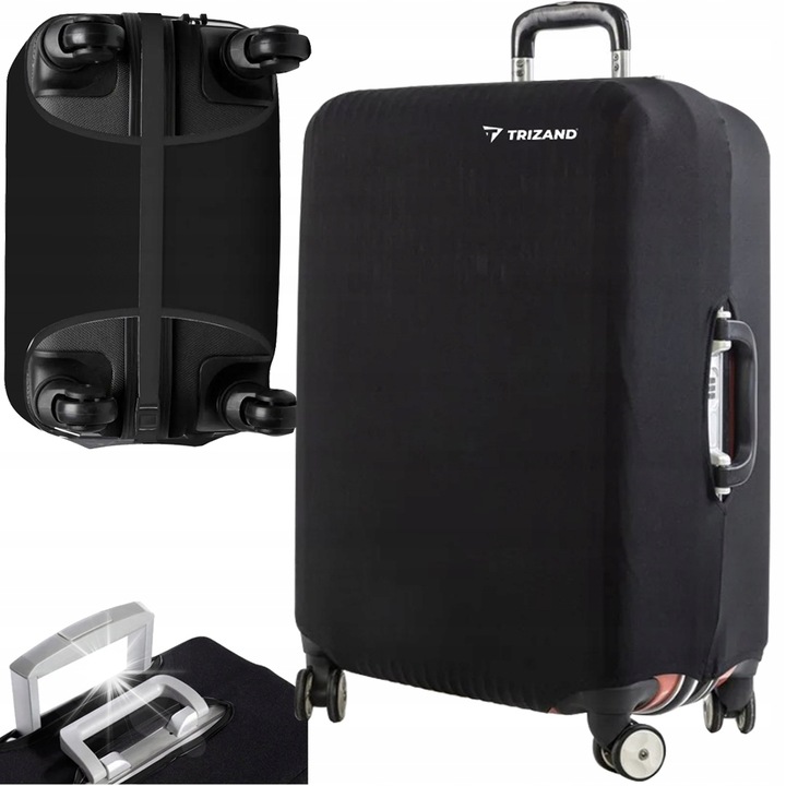 Husa de protectie pentru valiza L, Trizand, material elastic, impermeabil, negru, 67-70x45-50x26-30 cm