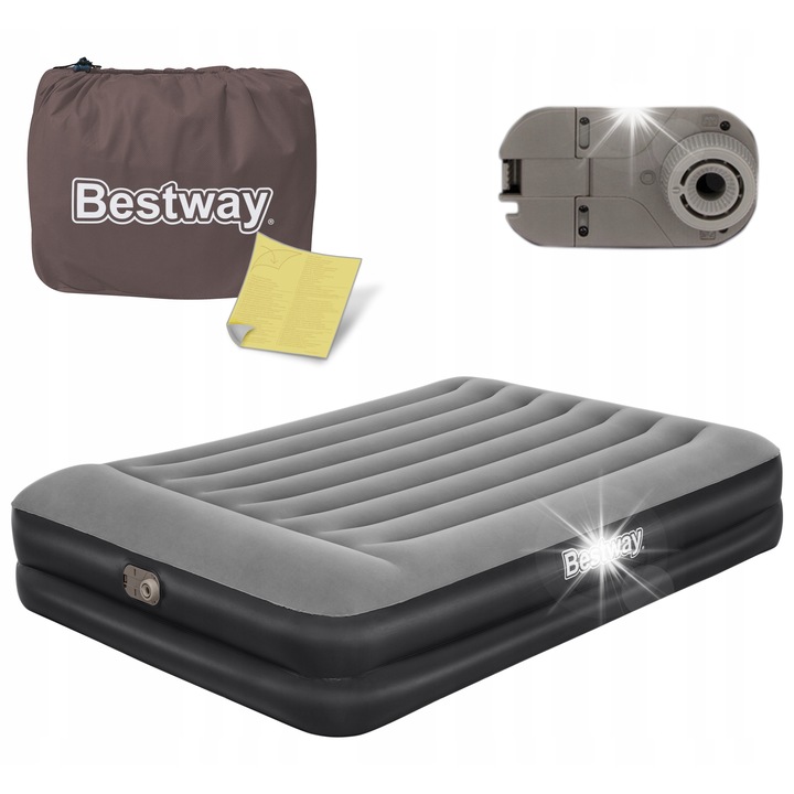 Надуваем двоен матрак Bestway с вградена помпа 203x152x46см, материал PVC, максимално тегло 300кг