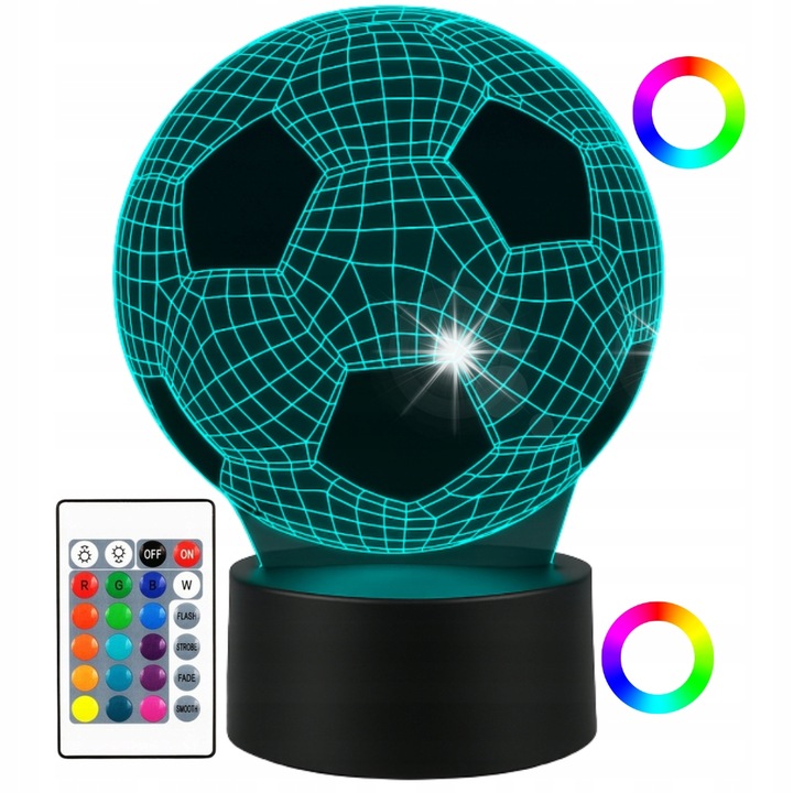 Lampa de veghe copii Zaxer, 3D, fotbal, 16 culori, cu telecomanda, 15x19cm