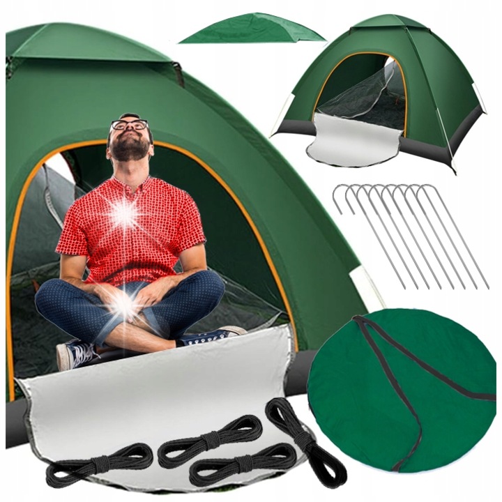 Kemping sátor Zolta 3-4 személyes, automata, vízálló, zöld, 200x200cm