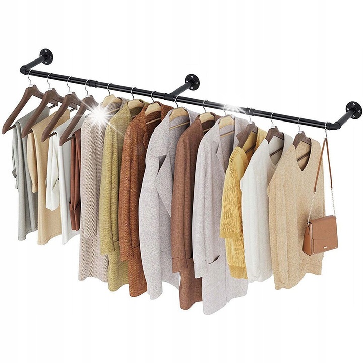 Ipari ruhaállvány, 180cm, fekete fém, 30kg teherbírás, moduláris kialakítás