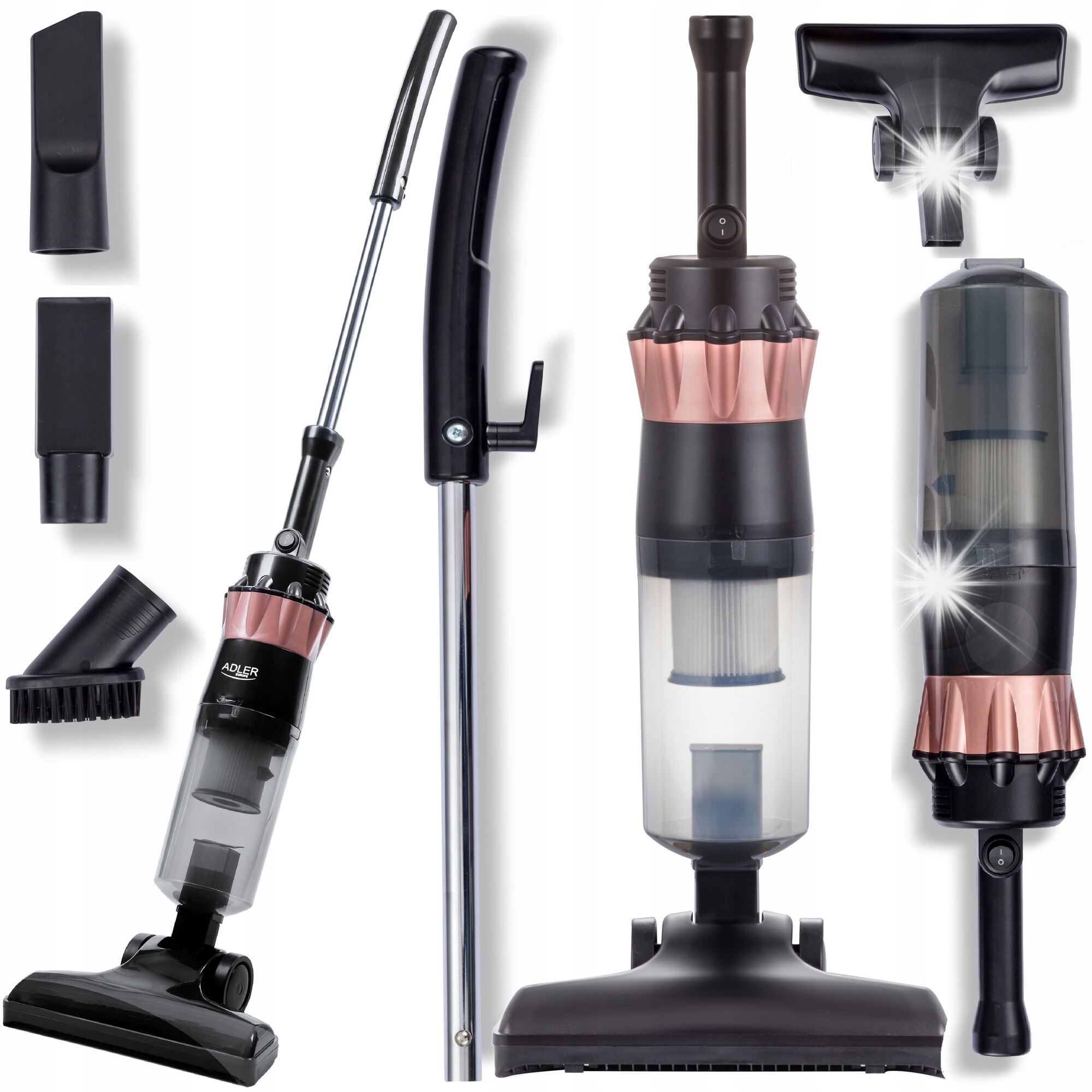 Aspirator vertical fara sac 2 in 1 Adler AD 7049, putere 800W, filtru HEPA, 0.8L, 47cm, 103cm