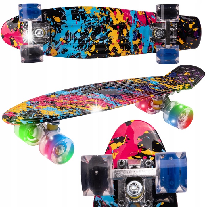 Placa de skateboard MalPlay, 56cm, roti LED, platforma antiderapanta, greutate maxima 100kg