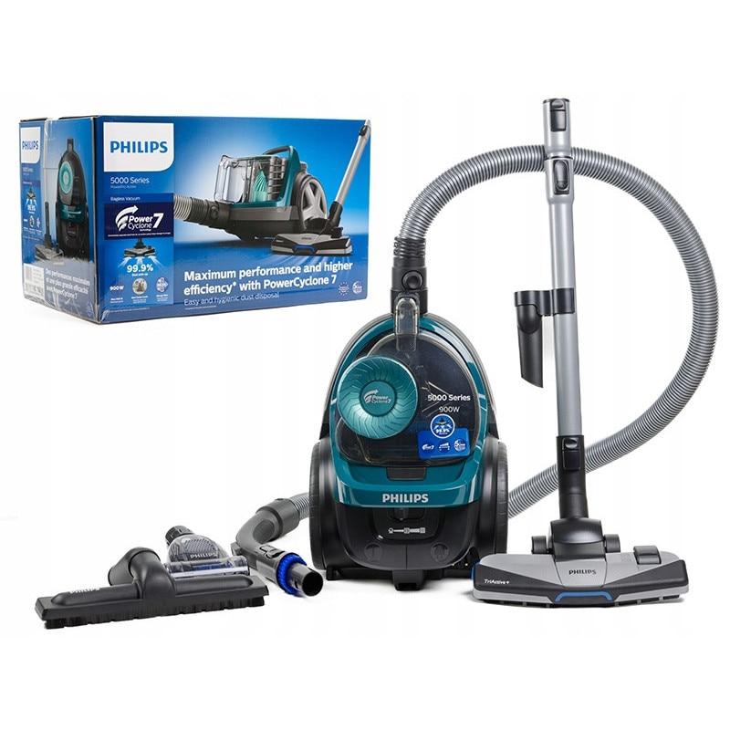 Aspirator cilindric Philips, 900W, verde, 1.5l, fara sac, 9m