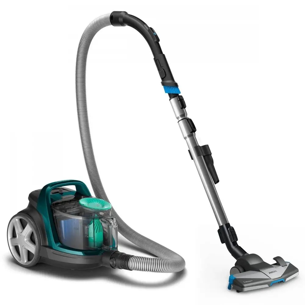 Aspirator cilindric Philips, 900W, verde, 1.5l, fara sac, 9m
