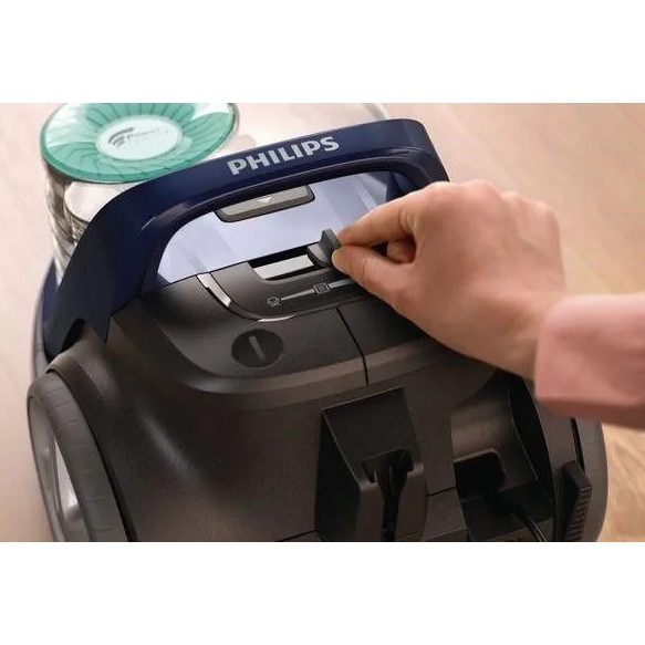 Aspirator cilindric Philips, 900W, verde, 1.5l, fara sac, 9m