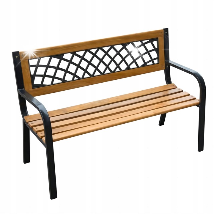 Banca de gradinaMR2009, metalica si din lemn, 240 kg, 118x50x75 cm, neagra/naturala
