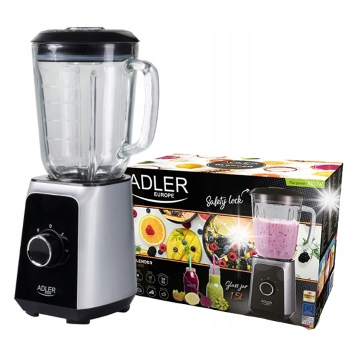 Kancsós turmixgép, Adler AD 4076, 1000W, 1,5L, jégzúzó funkció, 2 sebességfokozat