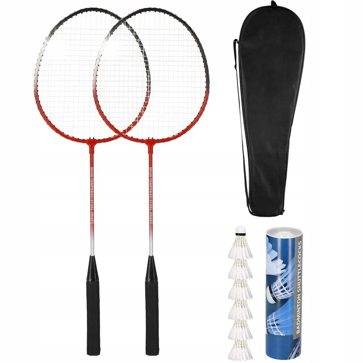 Комплект бадминтон 9 части, Springos, стоманени ракети, цветове червен/черен/сив, дължина 66 см