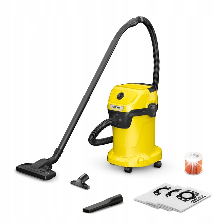 Karcher WD 3 V-19/6/20 ipari porszívó, 1000W, 19L, sárga, 6m kábel, tartozékkészlet