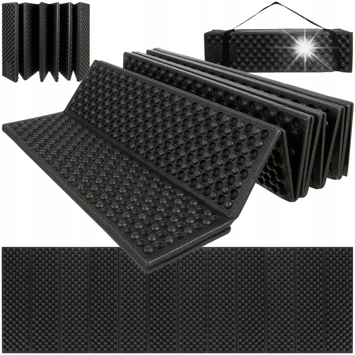 Сгъваема туристическа постелка Trizand, 180x60x1см, водоустойчива, с дръжки за носене, черна