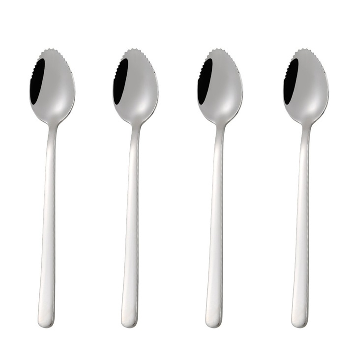 Set 4 linguri racleta pentru piure, otel inoxidabil 304, margine zimtata pentru zdrobire, compatibile cu masina de spalat vase, argintiu, LR-20260824-23648
