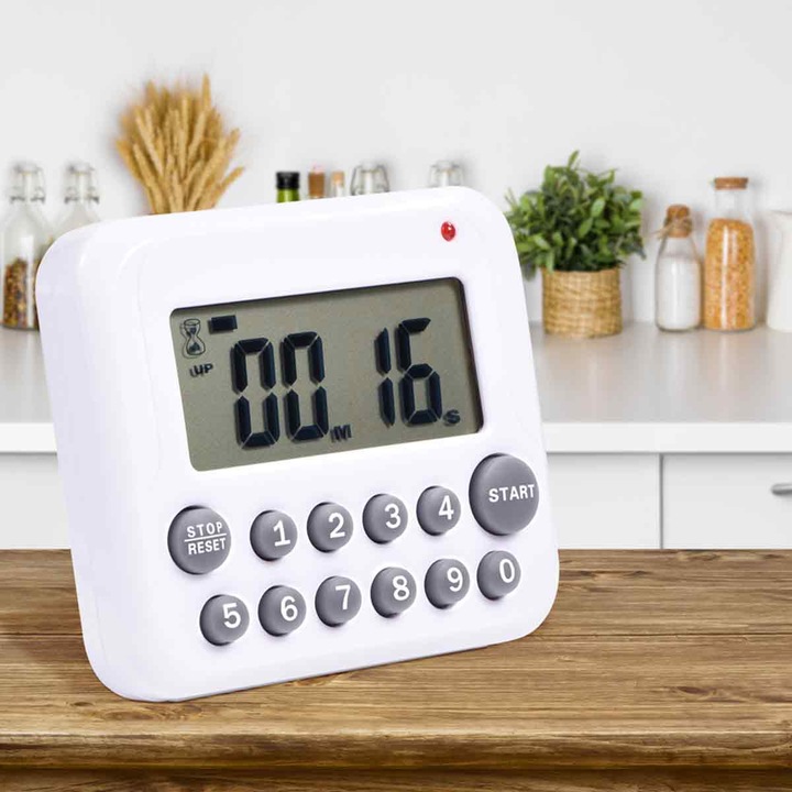 Timer digital RON, 99 minute, alarm sonor, gri, 8x7x2cm - eMAG.ro