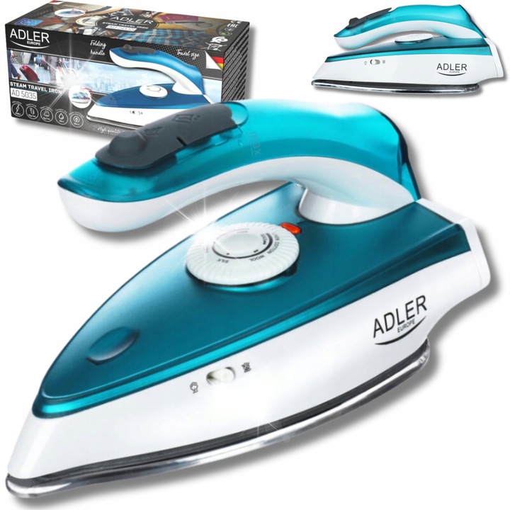 Fier de calcat turistic Adler, compact, functie de abur, 1700W, 19,5x9x8,5cm, set complet