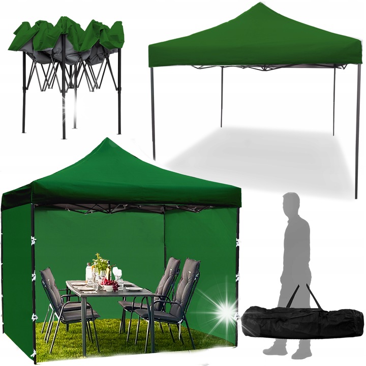 Pavilion gradina MalTec Sunwaal 3x3m, 3 pereti, waterproof, structura metalica, inaltime reglabila