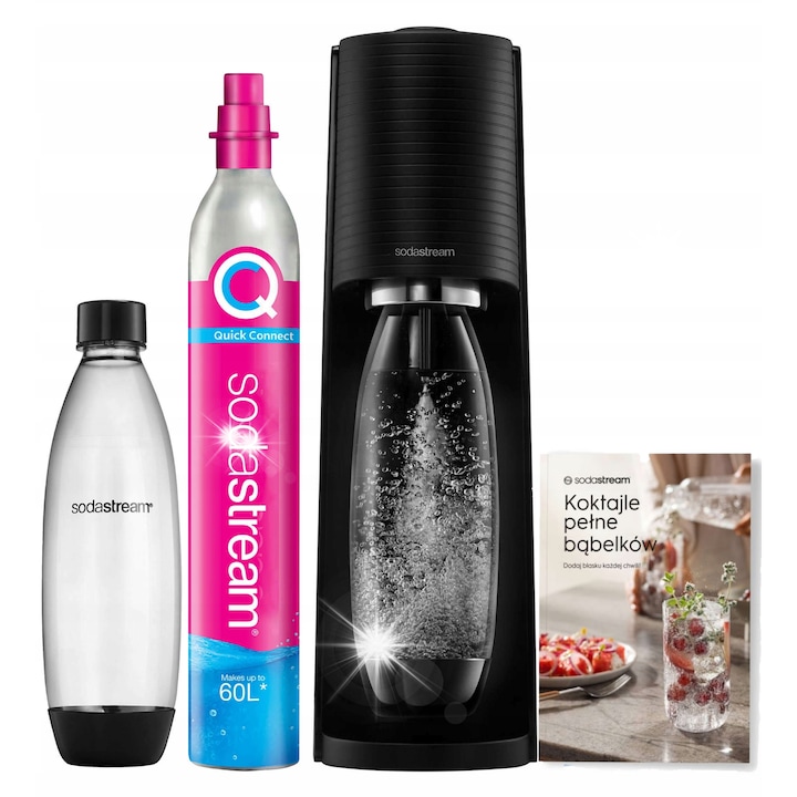 Saturator SodaStream TERRA, set cu butelca 1L si cartus CO2, negru, design elegant