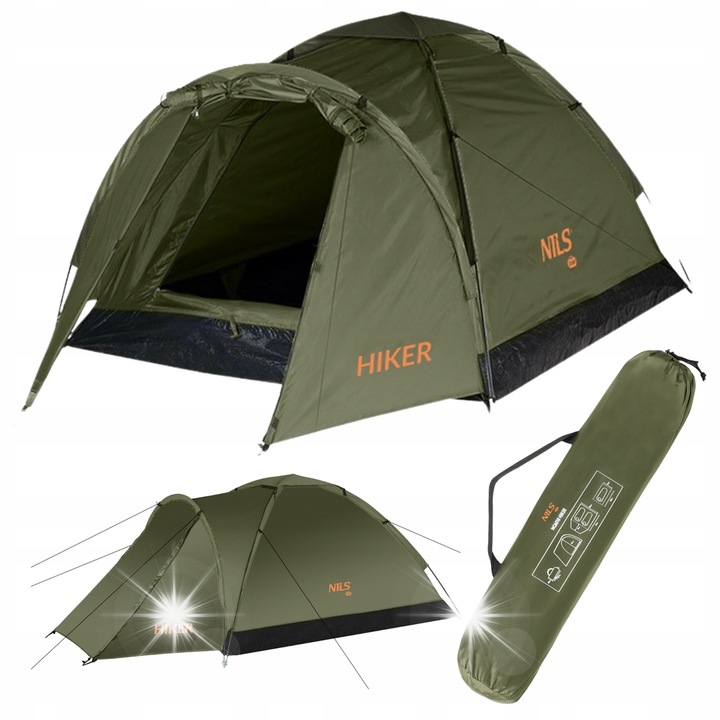 Къмпинг палатка Nils Camp NC6010 Hiker, двуместна, водоустойчивост 3000 мм, каки, 70x150x105см