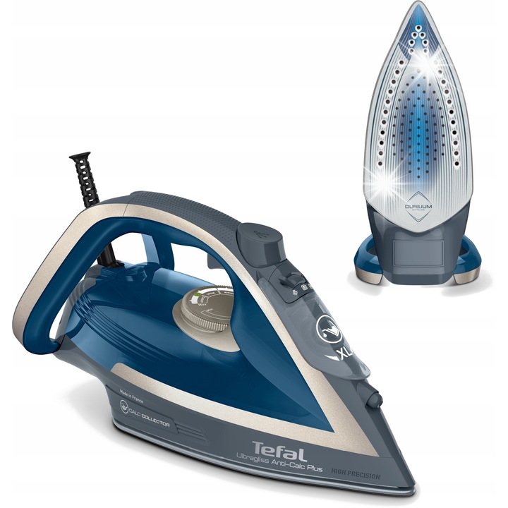 Fier de calcat Tefal Ultragliss Plus, 2800W, functie de abur, turcoaz/gri, 31x13.5x16cm