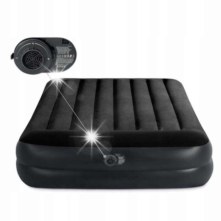 Двоен къмпинг матрак с електрическа помпа Intex 203x152x42см, черен, с чанта за носене.