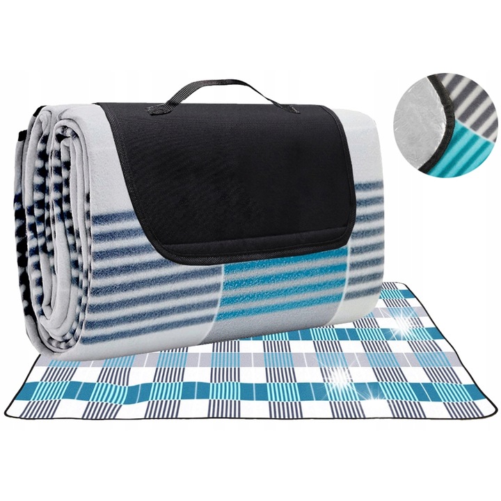 Покривка за пикник, многоцветна, 200x200cm, водоустойчива, с поларена изолация и алуминиево фолио, лесна за транспортиране