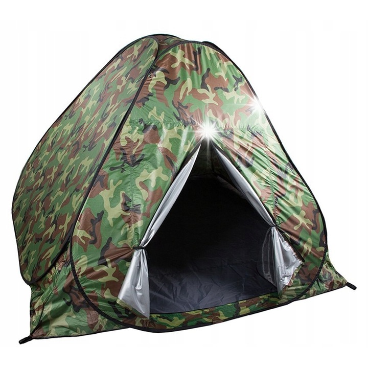 Cort turistic Rozz, samorozkladajator, 3-4 persoane, moro, 200x200cm, cu mosquitiera