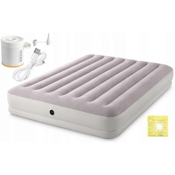Надуваем матрак за къмпинг Intex 64179, 2 места, 152x203x30 см, USB помпа, велур