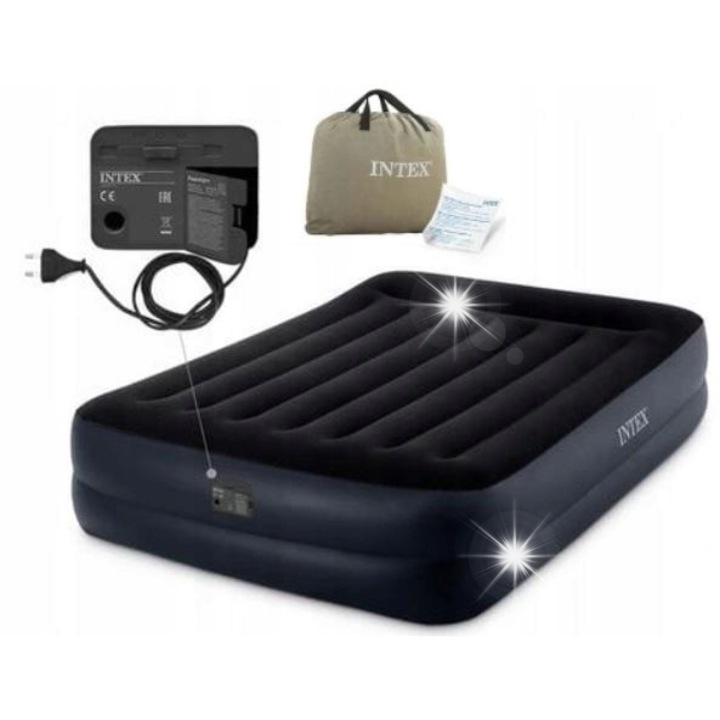 Къмпинг матрак с вградена помпа, Intex, 203x152см, двоен, черно-син
