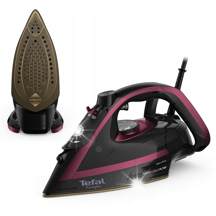 Fier de calcat cu abur, Tefal Puregliss FV8065, 3000 W, 50 g/min, 280 g/min, Durilium AirGlide, 280 ml,