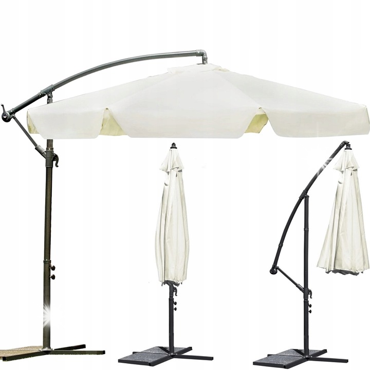 Umbrela de gradina, 350cm, crem/bej, material impermeabil, inaltime 250cm, baza 16x98cm, set reglabil