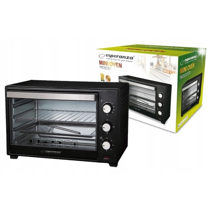 Мини електрическа фурна Esperanza PROSCIUTTO 20L, 1600W, 3 функции за печене, включени аксесоари, 44x31x27,5см