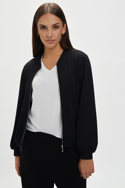 Top Secret, Jacheta bomber cu fermoar si model uni, Negru, 34