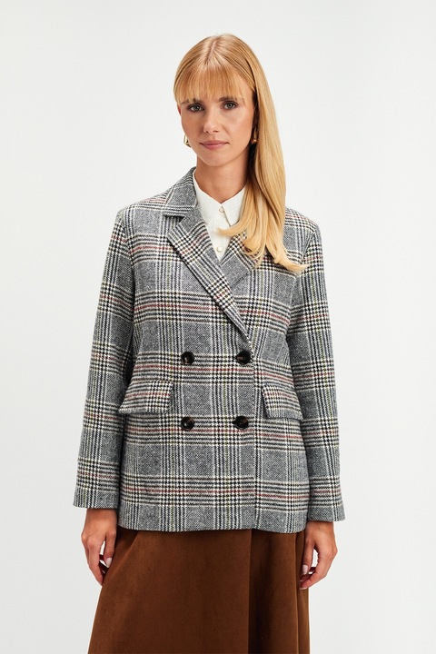 Top Secret, Sacou cu model in carouri si buzunare cu clapa, Rosu/Gri deschis/Negru stins