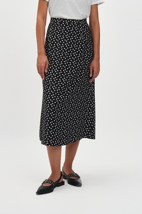 Top Secret, Fusta cambrata cu talie inalta, Alb/Negru