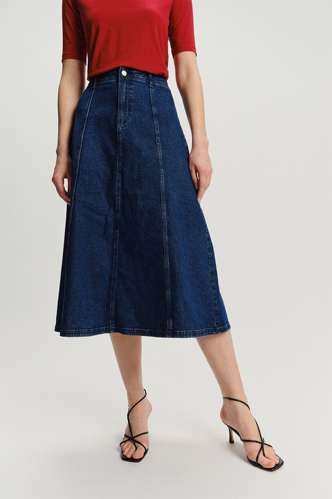 GreenPoint, Fusta evazata din denim, Bleumarin, 44