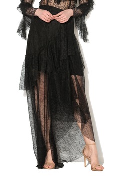 NISSA, Fusta maxi din dantela si slit frontal, Negru, L NISSA, Fusta maxi din dantela si slit frontal, Negru, L