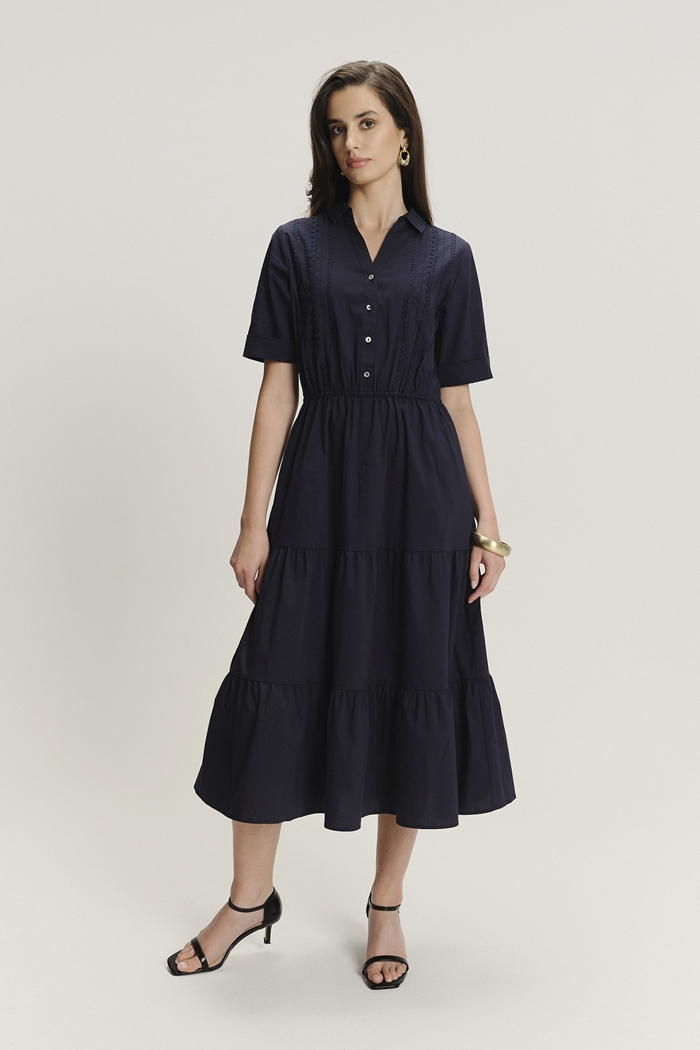 GreenPoint, Rochie din amestec de modal si croiala in A, Albastru ultramarin, 38