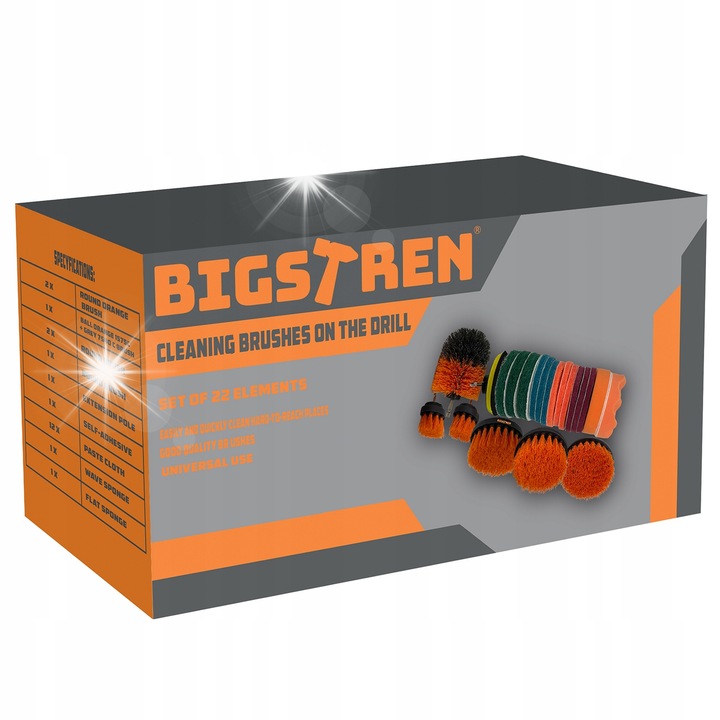 Tisztító és polírozó készlet, 22 darabos, BIGSTREN, nylon, 8mm