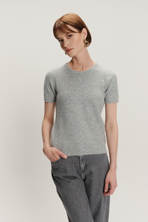 GreenPoint, Pulover din amestec de modal si maneci scurte, Gri melange