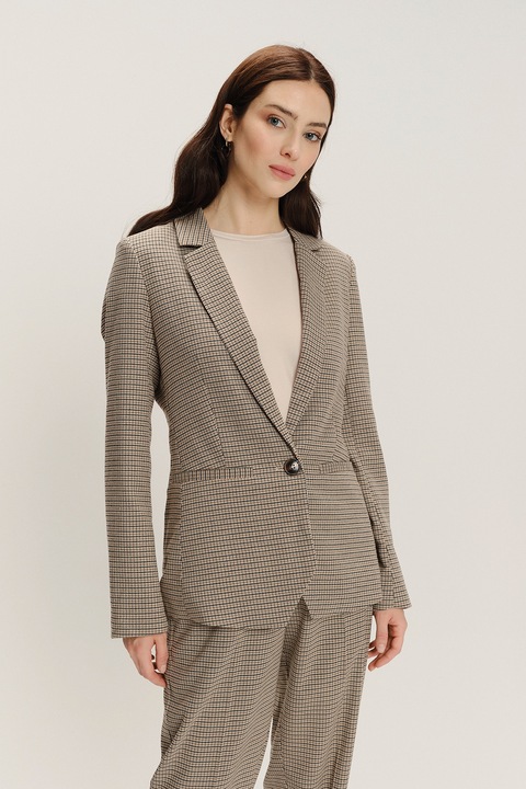 GreenPoint, Sacou slim-fit cu model uni, Negru/Bej